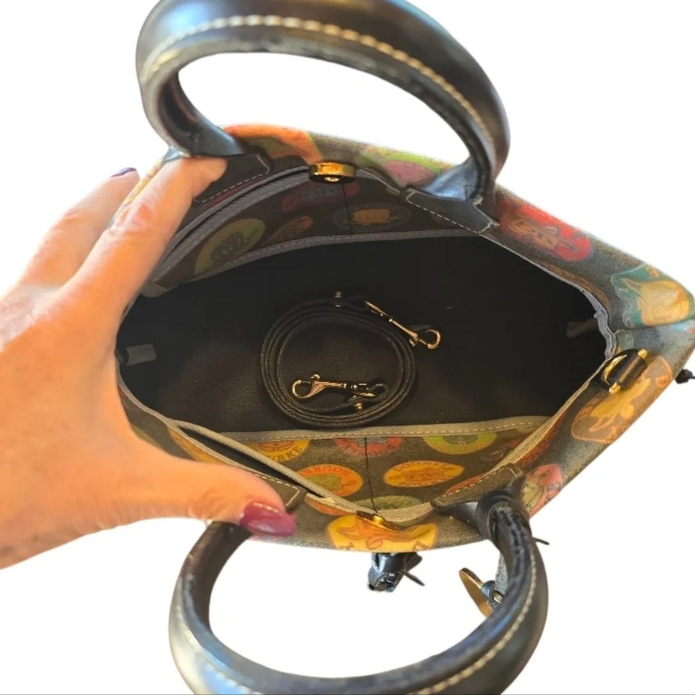 Dooney & Bourke Fanciful Tutti Frutti Medallion Black Vintage Satchel Handbag